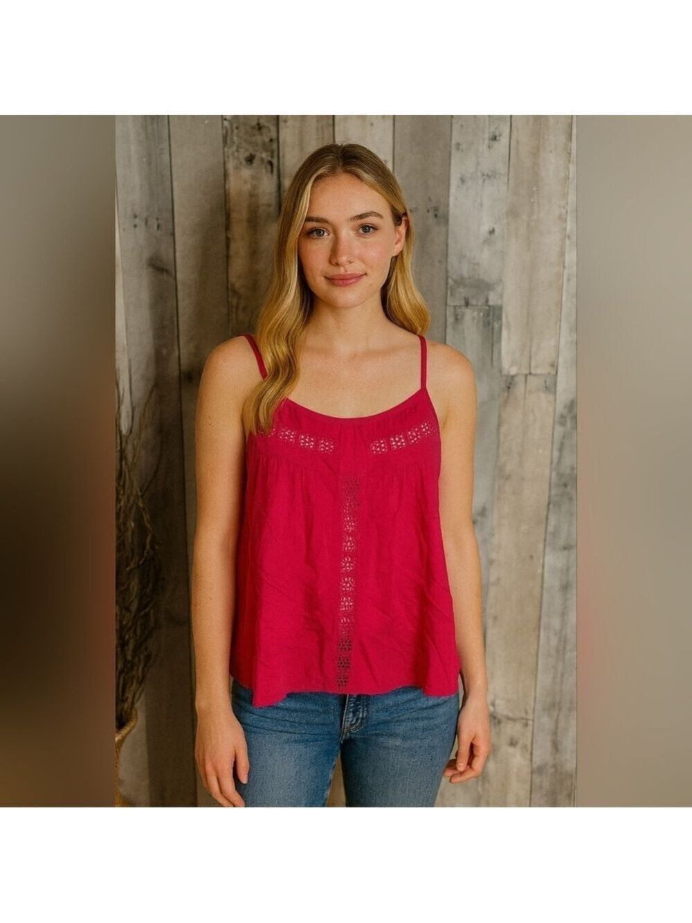 NWOT Olivaceous Spaghetti Strap Embroidered Tank top